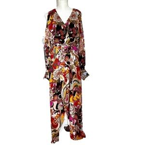 INC International Concepts Floral Long Sleeve Cold Shoulder Maxi Dress S…